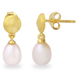 sterling silver matte finish gold plated disc with pearl earrings