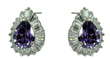 sterling silver rhodioum plated teardrop purple baguette cz stud earrings