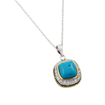 sterling silver gold and black rhodium plated cz square blue pendant necklace
