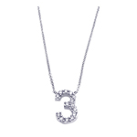 wholesale 925 sterling silver cz number 3 pendant necklace