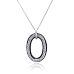 sterling silver and black rhodium plated cz number 0 pendant necklace