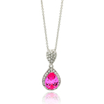 wholesale sterling silver cz and pink cz pear pendant necklace