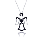 sterling silver black rhodium plated cz angel pendant necklace
