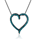 sterling silver black rhodium open heart necklace with synthetic turquoise stones