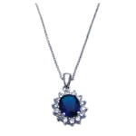 wholesale 925 sterling silver blue cz cluster pendant necklace