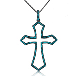 sterling silver black rhodium open cross necklace with synthetic turquoise stone