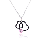 sterling silver black rhodium plated open double heart cz pink pearl necklace
