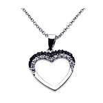 sterling silver open heart black and white cz necklace