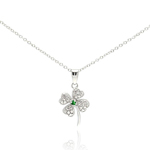 sterling silver green cz rhodium plated clover pendant necklace