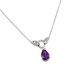 wholesale sterling silver purple and cz tear drop shape pendant necklace