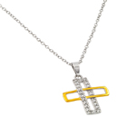 sterling silver and gold plated interlaced rectangle cross pendant necklace