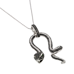 sterling silver black rhodium plated snake with green cz eyes pendant necklace