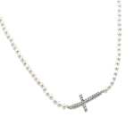 wholesale sterling silver cz horizontal cross pendant on synthetic pearl necklace