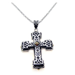 sterling silver cross small center square cz necklace