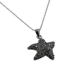 sterling silver black rhodium plated black cz onyx star fish pendant necklace