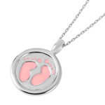 wholesale sterling silver disc pink enamel foot print designed necklace