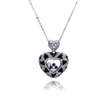 sterling silver floating cz black rhodium plated heart pendant necklace