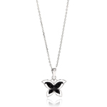 wholesale sterling silver open butterfly black and cz necklace