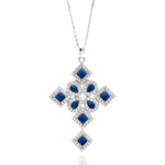 wholesale sterling silver blue multiple shape cross cz necklace