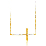 sterling silver gold plated sideways cross cz necklace