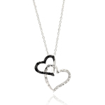 wholesale sterling silver double open heart black and cz necklace