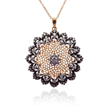 wholesale sterling silver multiple black and cz flower filigree necklace