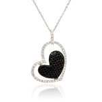 sterling silver and black rhodium plated and black cz heart pendant necklace