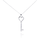 wholesale sterling silver cz heart key pendant necklace