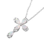 wholesale sterling silver pear opal cz cross pendant necklace