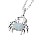 wholesale sterling silver synthetic white opal center crab necklace