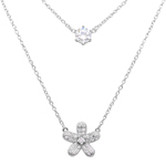 wholesale sterling silver double chain cz and hibiscus flower necklace