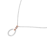 sterling silver chain necklace with rose gold plated dangling links and textured loop pendant