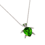 wholesale sterling silver and green cz turtle pendant necklace