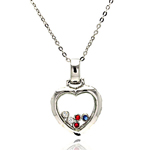 sterling silver floating multi color cz rhodium plated heart pendant necklace