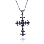 sterling silver black rhodium plated cross cz necklace
