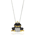 sterling silver black and gold and rhodium plated three tone black frog cz necklace