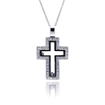 sterling silver black cz rhodium plated cutout cross pendant necklace