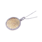 sterling silver gold and rhodium plated cz round circle pendant necklace
