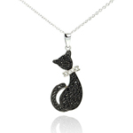 wholesale sterling silver cz black cat pendant necklace