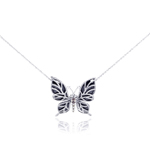 wholesale sterling silver cz butterfly onyx pendant necklace
