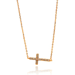 sterling silver rose gold plated sideways cross cz necklace