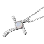 wholesale sterling silver round opal cz cross pendant necklace