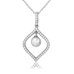 wholesale sterling silver cz open drop with dangling synthetic pearl necklace