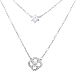 wholesale sterling silver double chain cz and open flower necklace