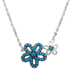 wholesale sterling silver double flower turquoise necklace