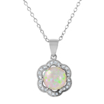 wholesale sterling silver cz flower shaped pendant with opal center stone