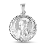 sterling silver high polish diamond cut jesus medallion