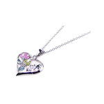 sterling silver multi color cz rhodium plated love heart pendant necklace