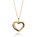 sterling silver black and gold rhodium plated open heart cz necklace