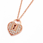 sterling silver rose gold plated cz heart lock pendant necklace